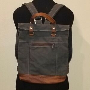 Jenny N Design Black/charcoal grey Canvas backpack with dark roast leather